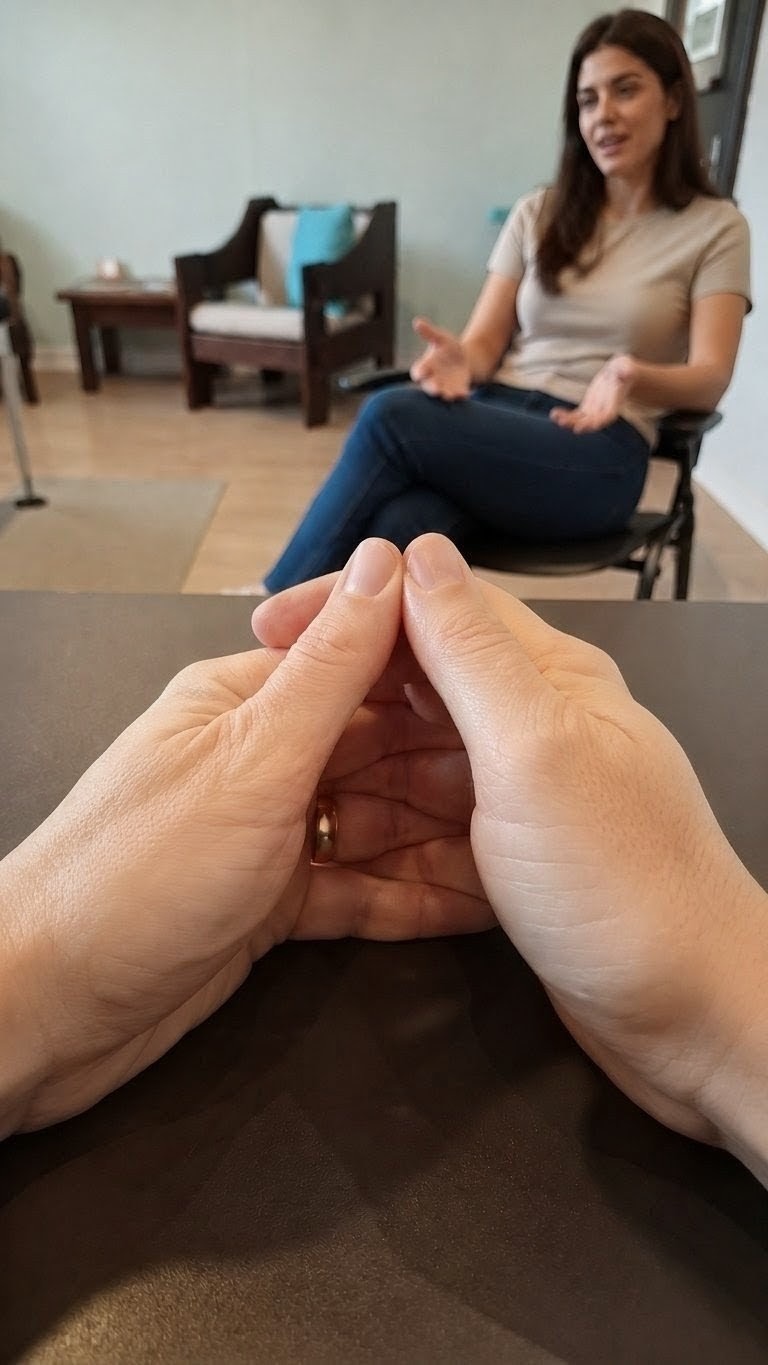 Quiropraxista ouvindo atentamente o relato da paciente